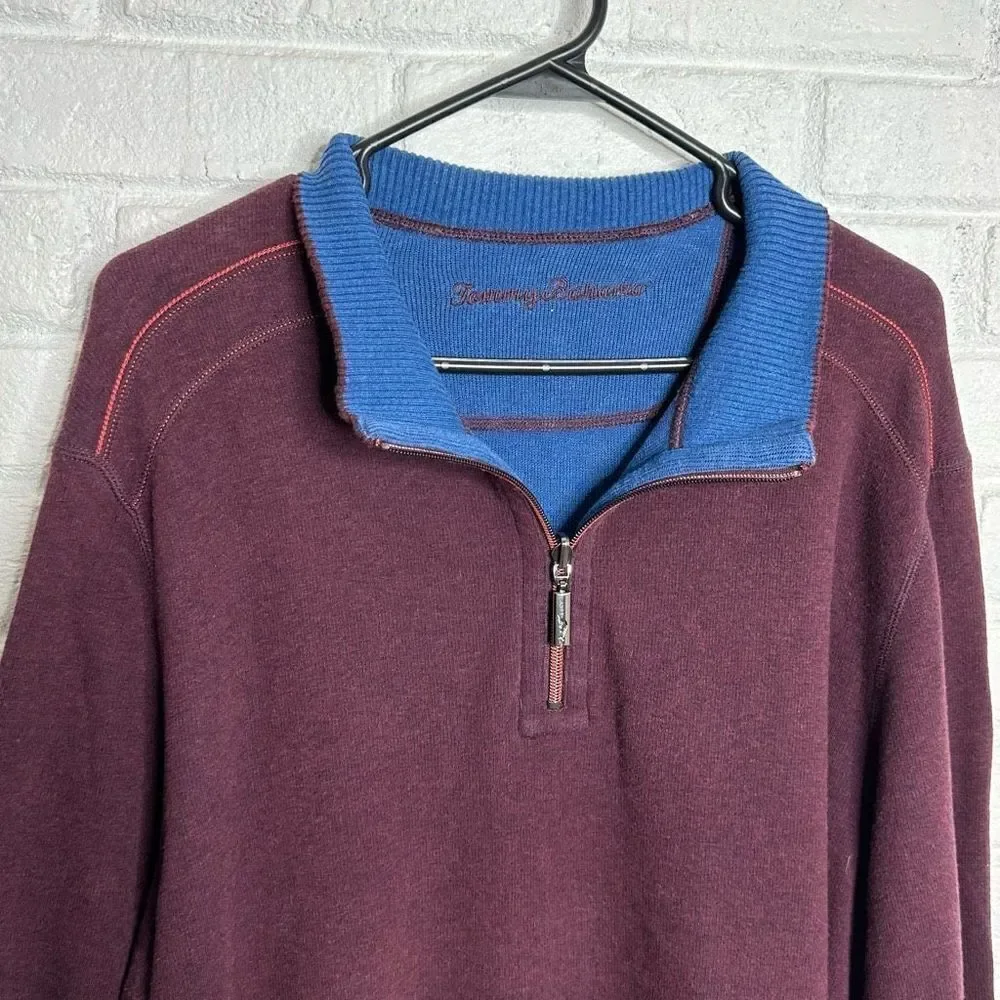 Tommy Bahama Flipshore Reversible Maroon and Blue Quarter Zip L/XL - Picture 2 of 6